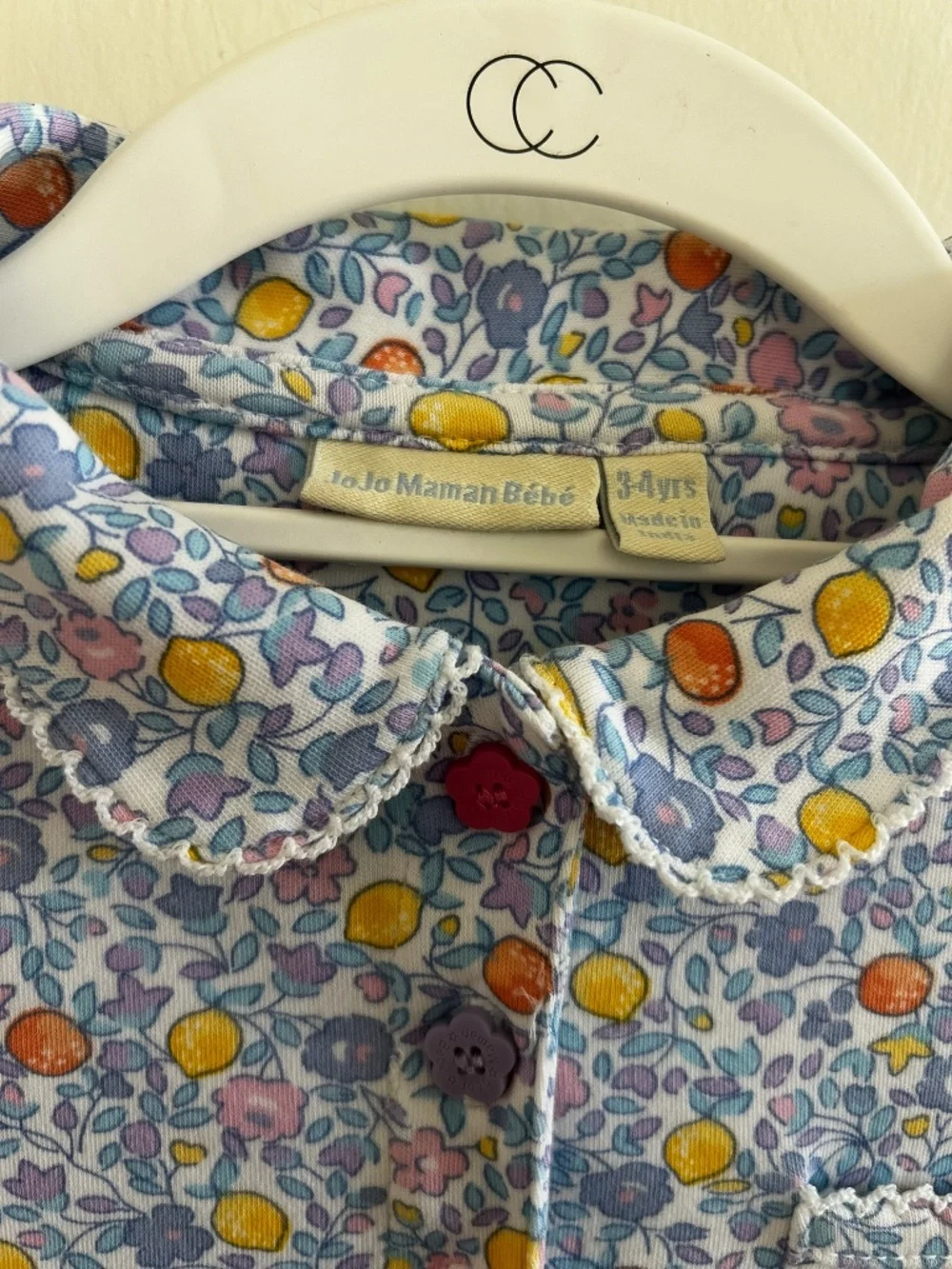 JoJo Maman Bebe Light Blue Floral Polo Top with Yellow & Pink Accents